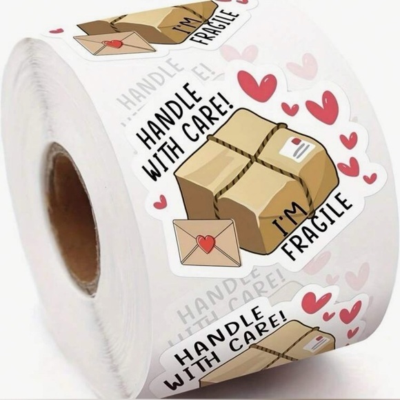 50 stickers Handle with Care Package and Hearts Design - Picture 1 of 5